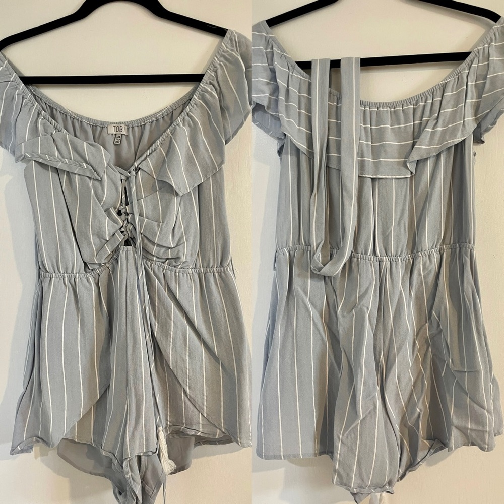 Striped Off Shoulder Playsuit Romper Women’s Sz L